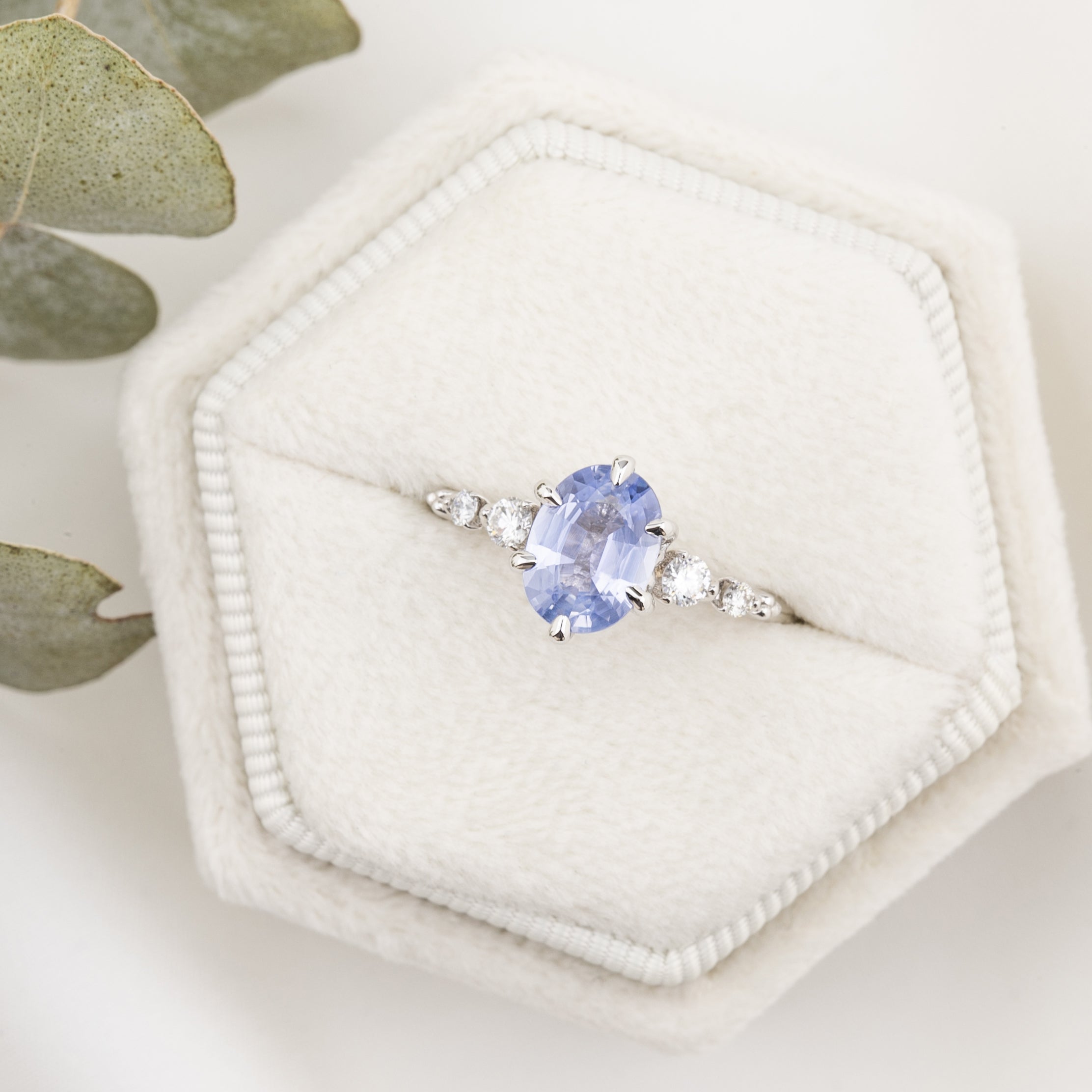 Estel Fleur Six Prongs Ring 1.4ct Blue Unheated Sapphire, 14K White Gold (One of a kind)