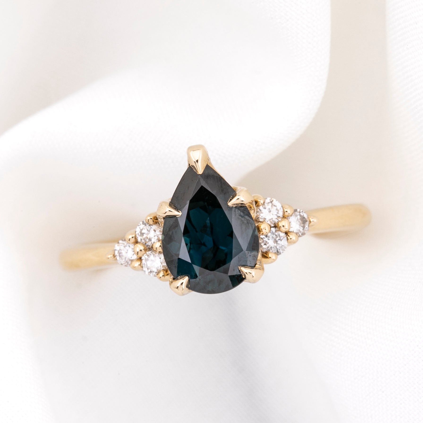 Teresa Ring 1.37ct Deep Teal Blue Queensland Sapphire, 14k Yellow Gold (One of a kind)