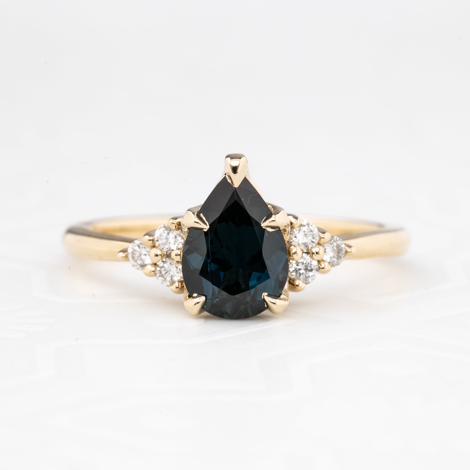 Teresa Ring 1.37ct Deep Teal Blue Queensland Sapphire, 14k Yellow Gold (One of a kind)