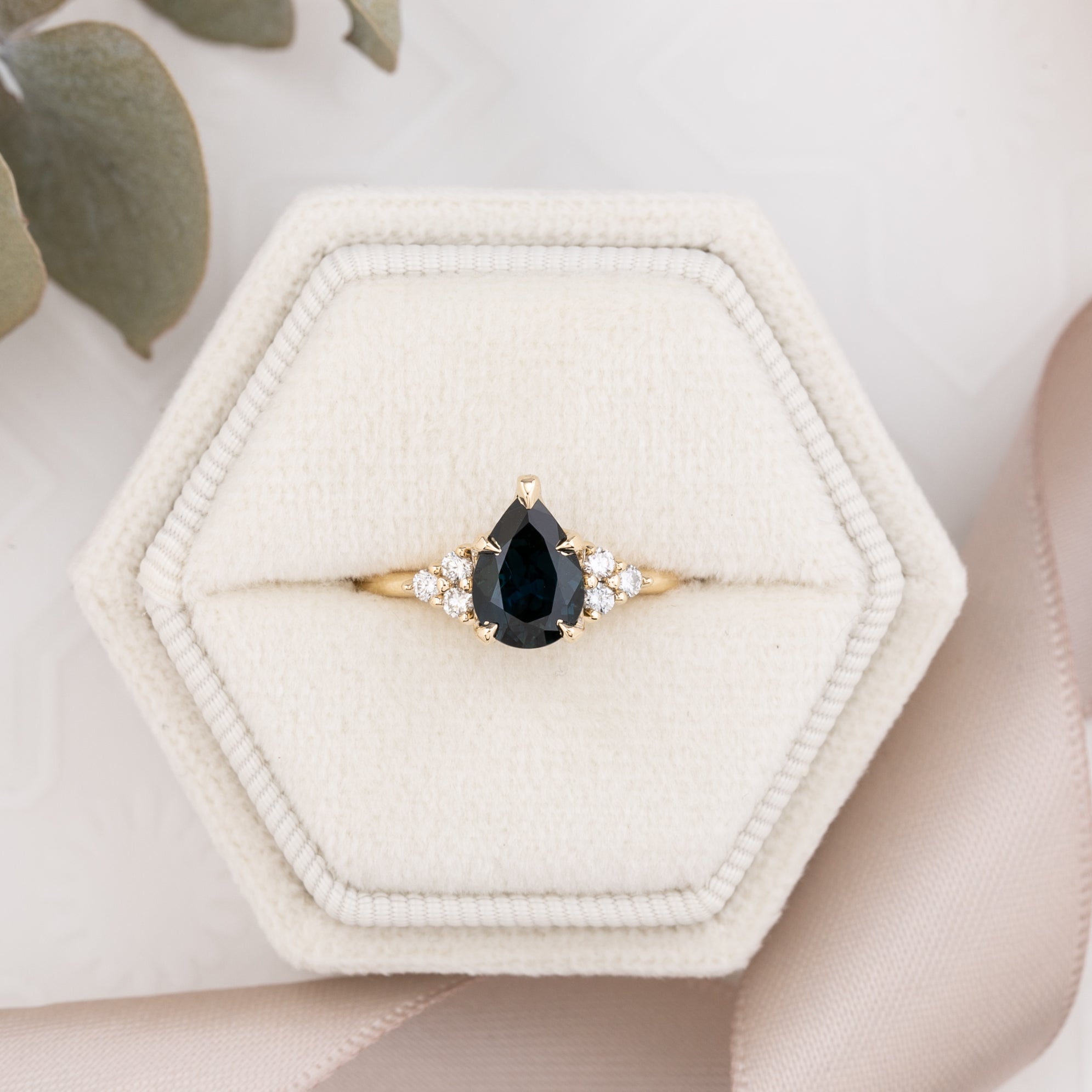 Teresa Ring 1.37ct Deep Teal Blue Queensland Sapphire, 14k Yellow Gold (One of a kind)