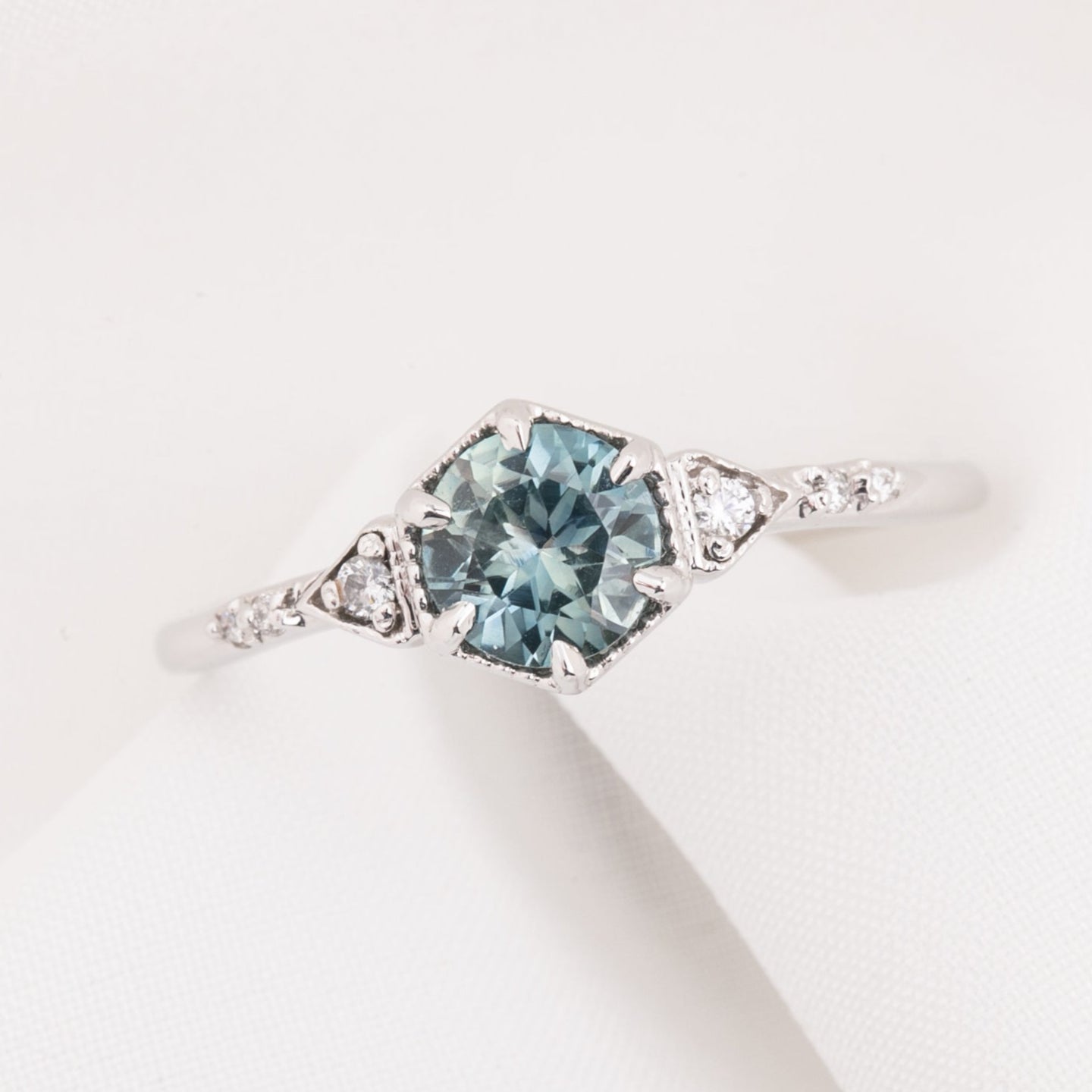 Agatha Ring, 0.84ct Light Blue Round Montana Sapphire