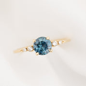 Estel Fleur Four Prongs Ring, 1.15ct Parti Blue Green Montana Sapphire, 14K Yellow Gold (One of a kind)