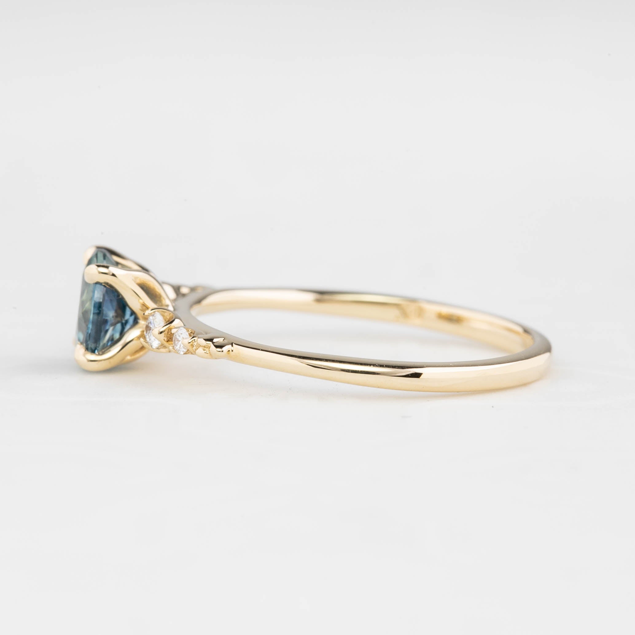 Estel Fleur Four Prongs Ring, 1.15ct Parti Blue Green Montana Sapphire, 14K Yellow Gold (One of a kind)