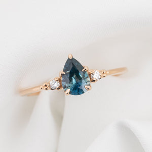 【一点物】エステルリング ・0.77ct・加熱モンタナ産ブルーグリーンサファイア・K14RG