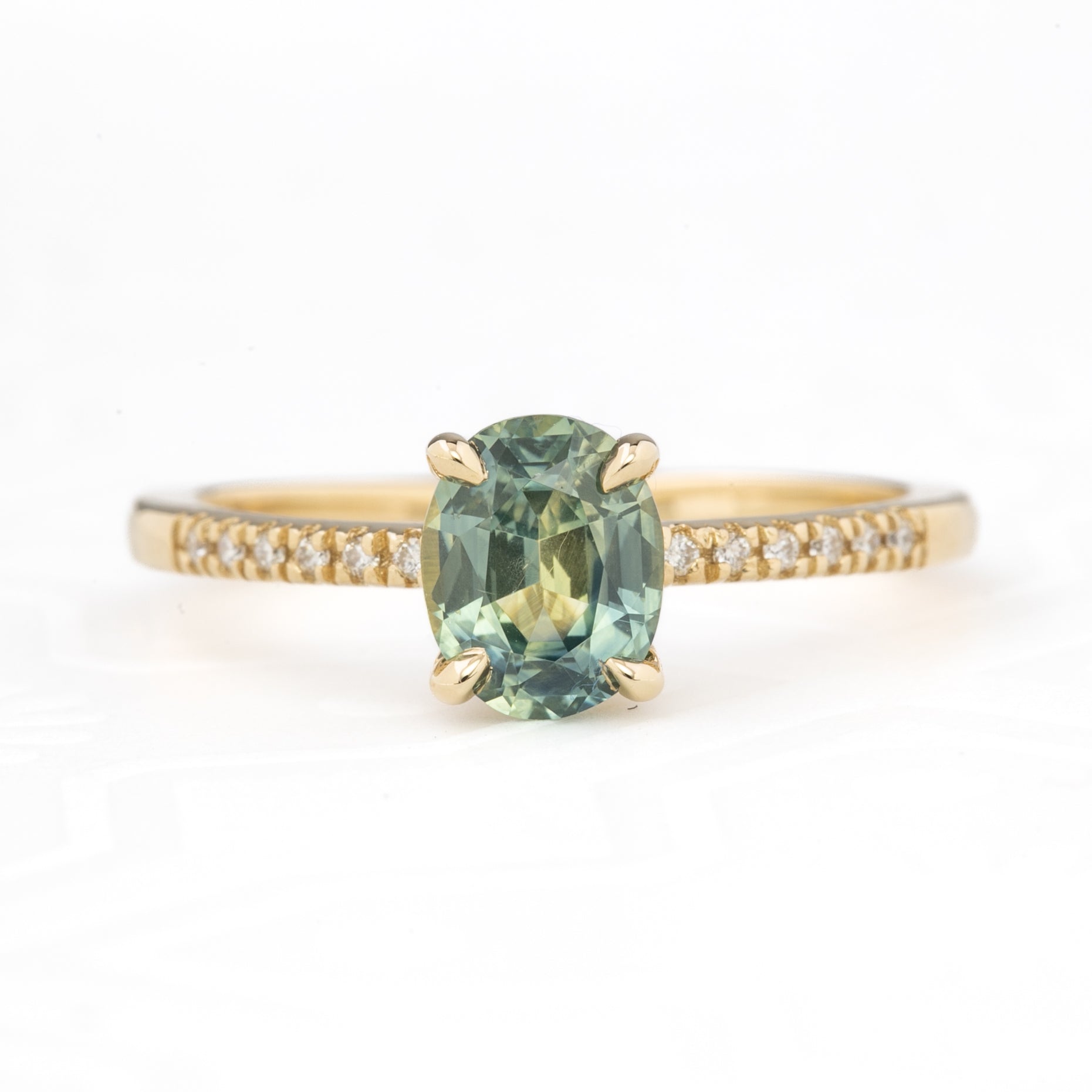 Audrey Ring, 1.20ct Light Blue Green Montana Sapphire