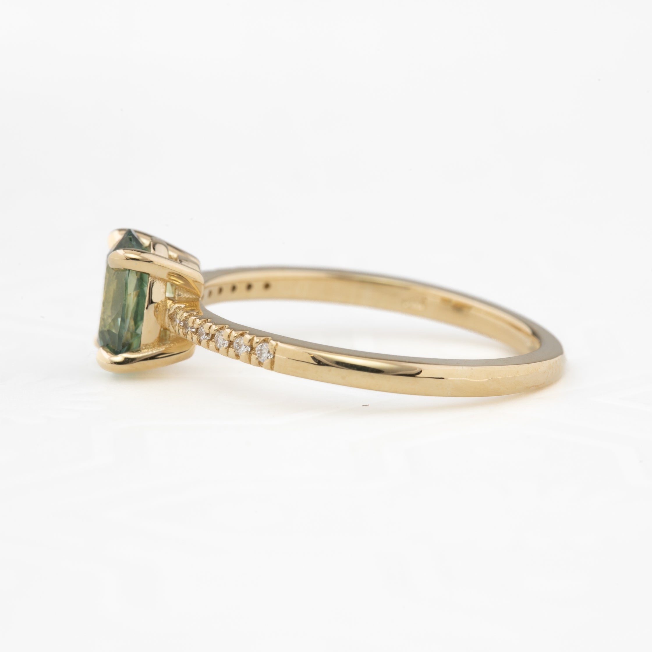 Audrey Ring, 1.20ct Light Blue Green Montana Sapphire