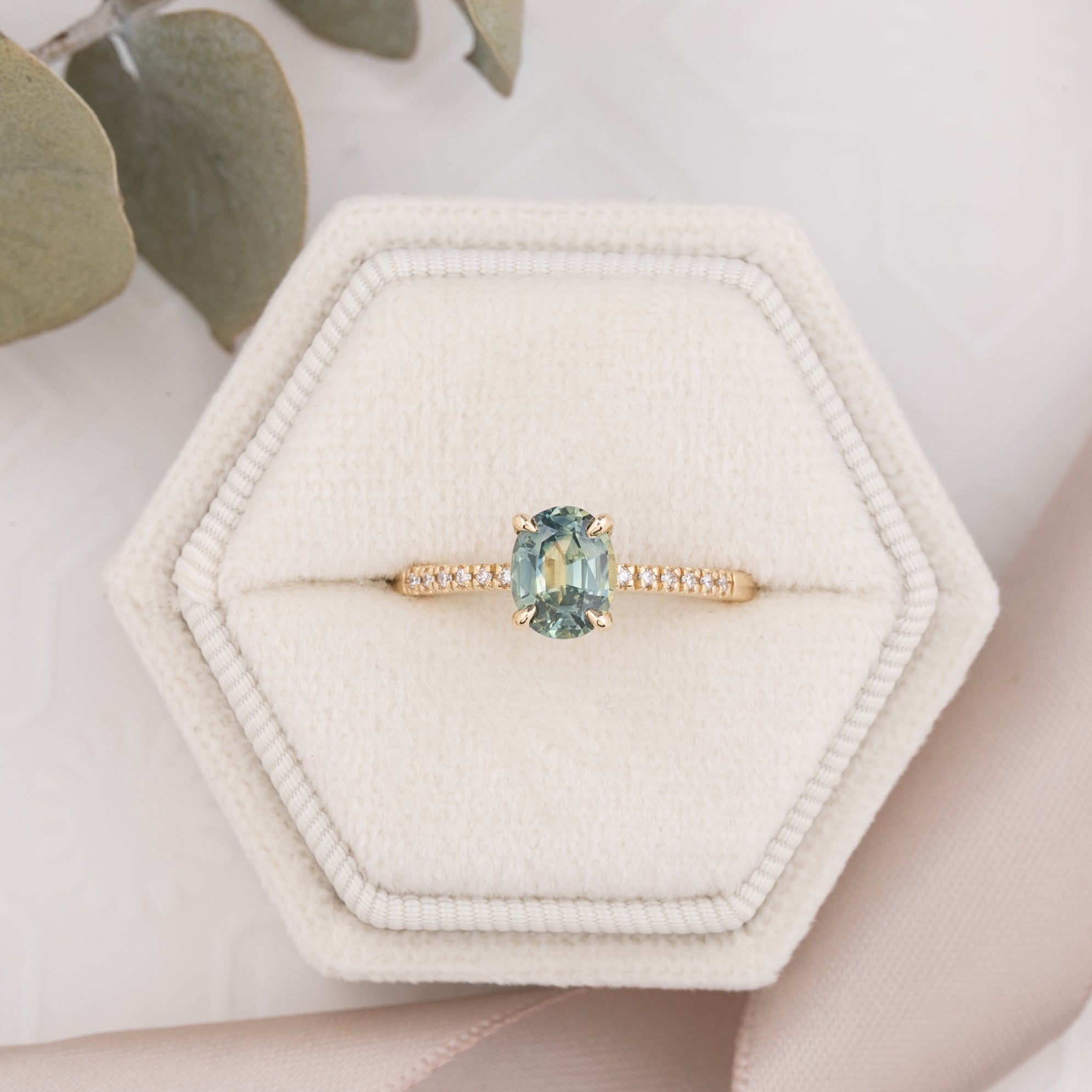 Audrey Ring, 1.20ct Light Blue Green Montana Sapphire
