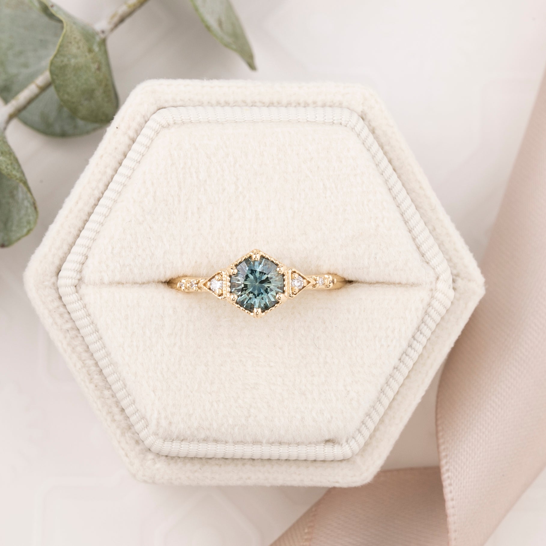 Agatha Ring 0.75ct Light Blue Green Montana Sapphire, 14k Yellow Gold (One of a kind)