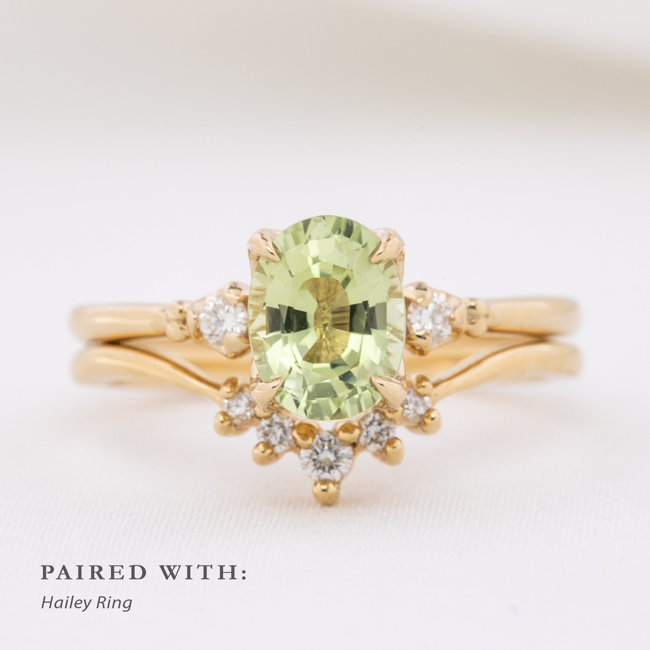 Estel Ring 1.60ct / 1.83ct Light Green Sapphire, 14k Yellow Gold (One of a kind)