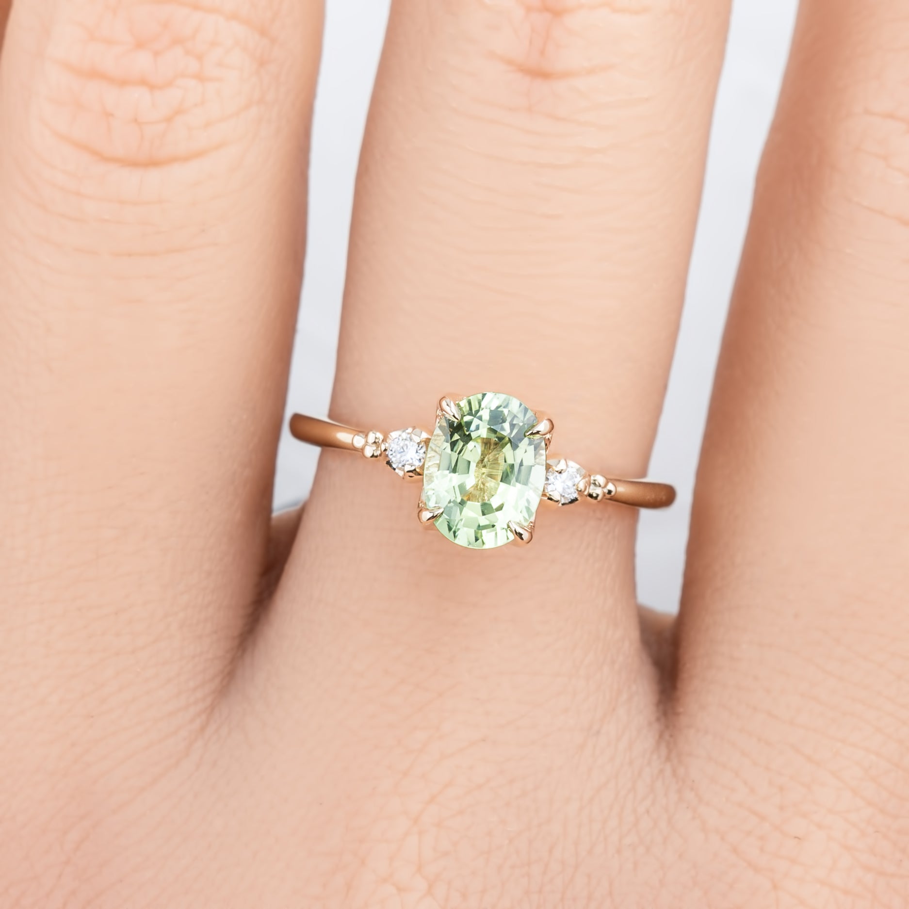 Estel Ring 1.60ct / 1.83ct Light Green Sapphire, 14k Yellow Gold (One of a kind)