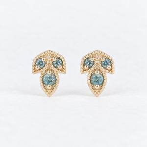 14K Gold Montana Sapphire Leaf Stud Earrings