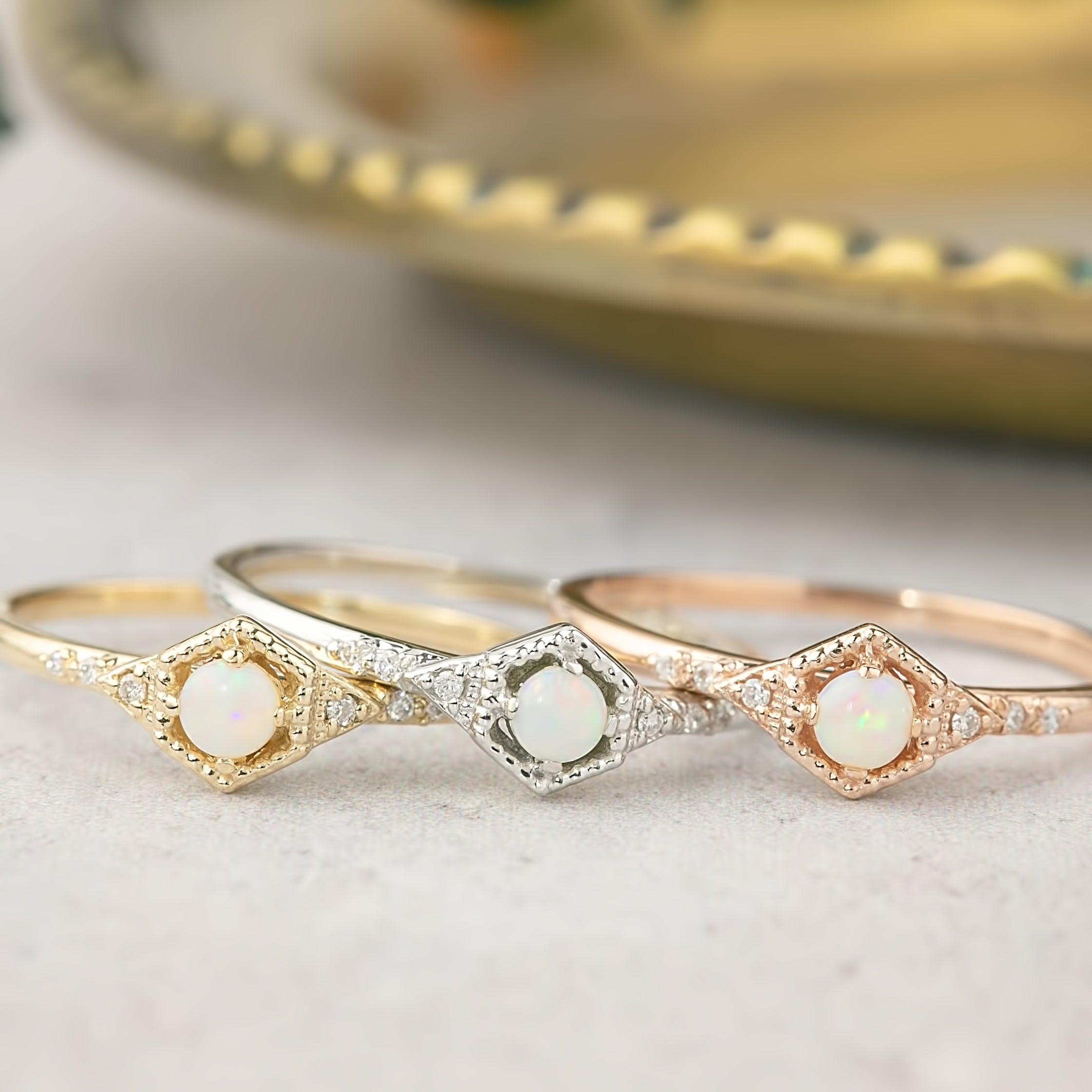 ヘキサゴンイザベルリング-オーストラリア産オパール