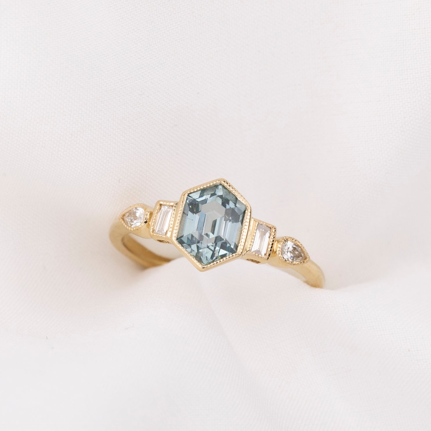 Edith Ring 1.42ct Light Blue Montana Sapphire, 14k Yellow Gold (One of a kind)