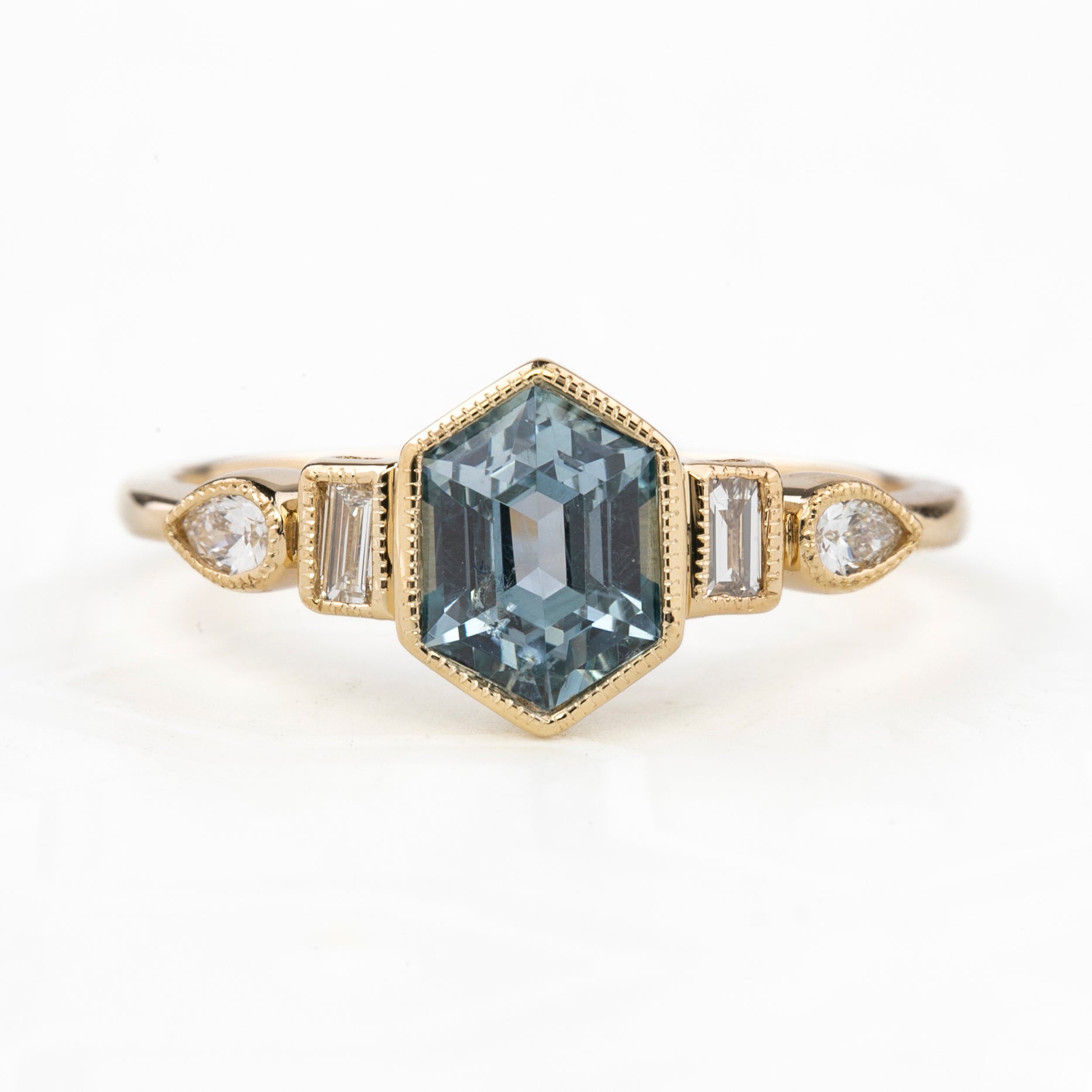 Edith Ring 1.42ct Light Blue Montana Sapphire, 14k Yellow Gold (One of a kind)