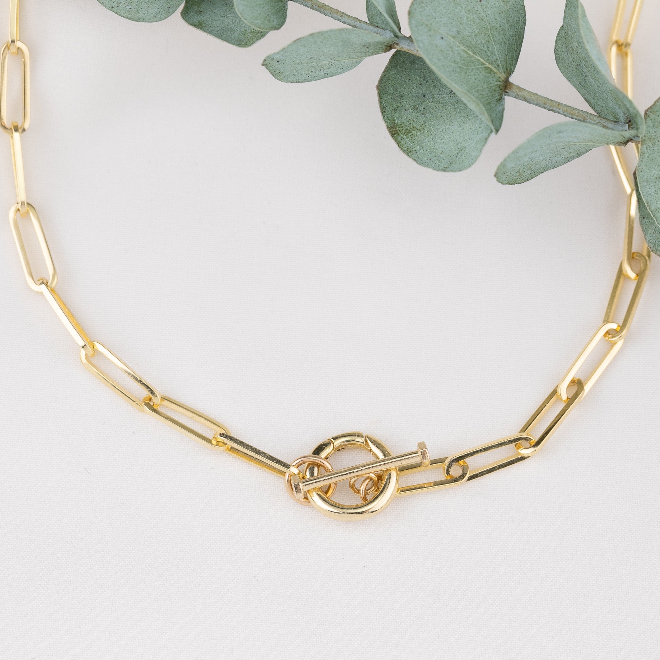 14K Gold 3.85mm Paperclip Toggle Charm Necklace with Hinged Bail