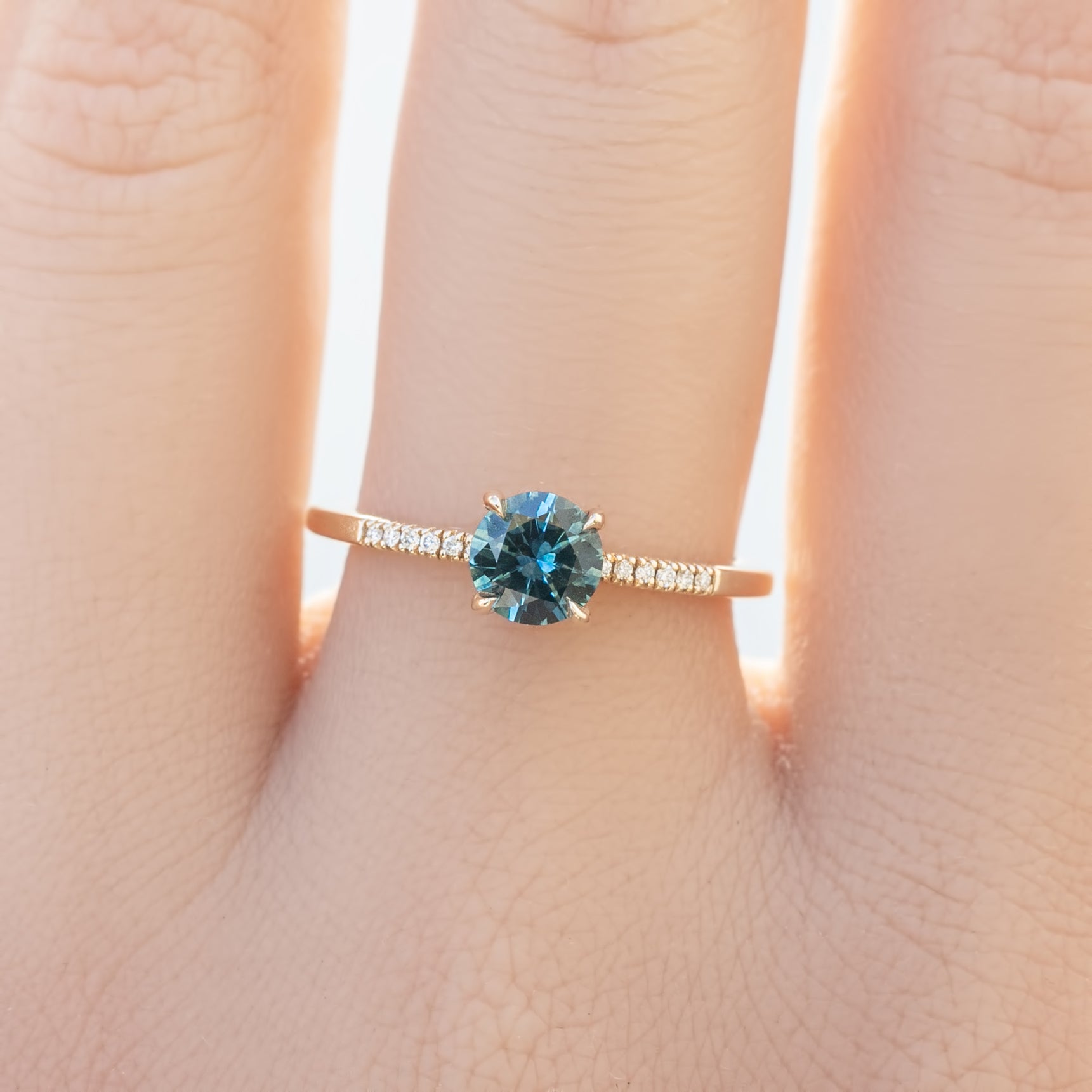 Audrey Ring, 0.75ct Teal Blue Montana Sapphire