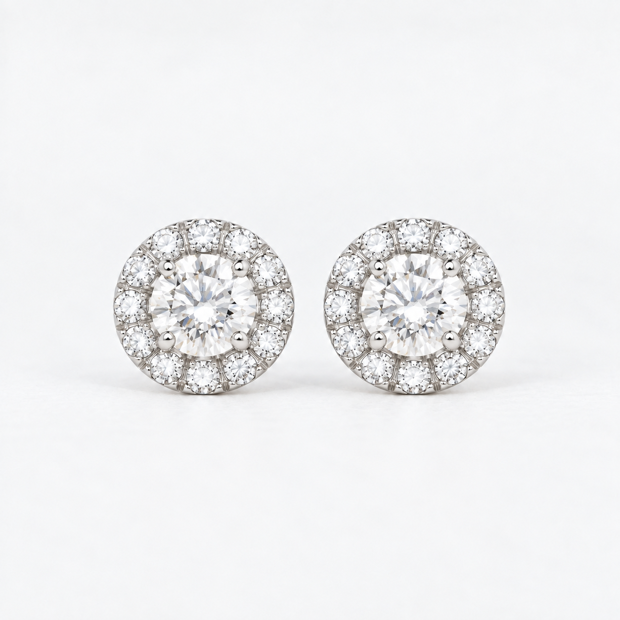 14K Gold GIA-Certified Halo Diamond Stud Earrings