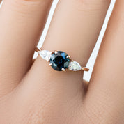 Olivia Grand Ring, 1.37ct Deep Teal Blue Round Queensland Sapphire, 14K Rose Gold