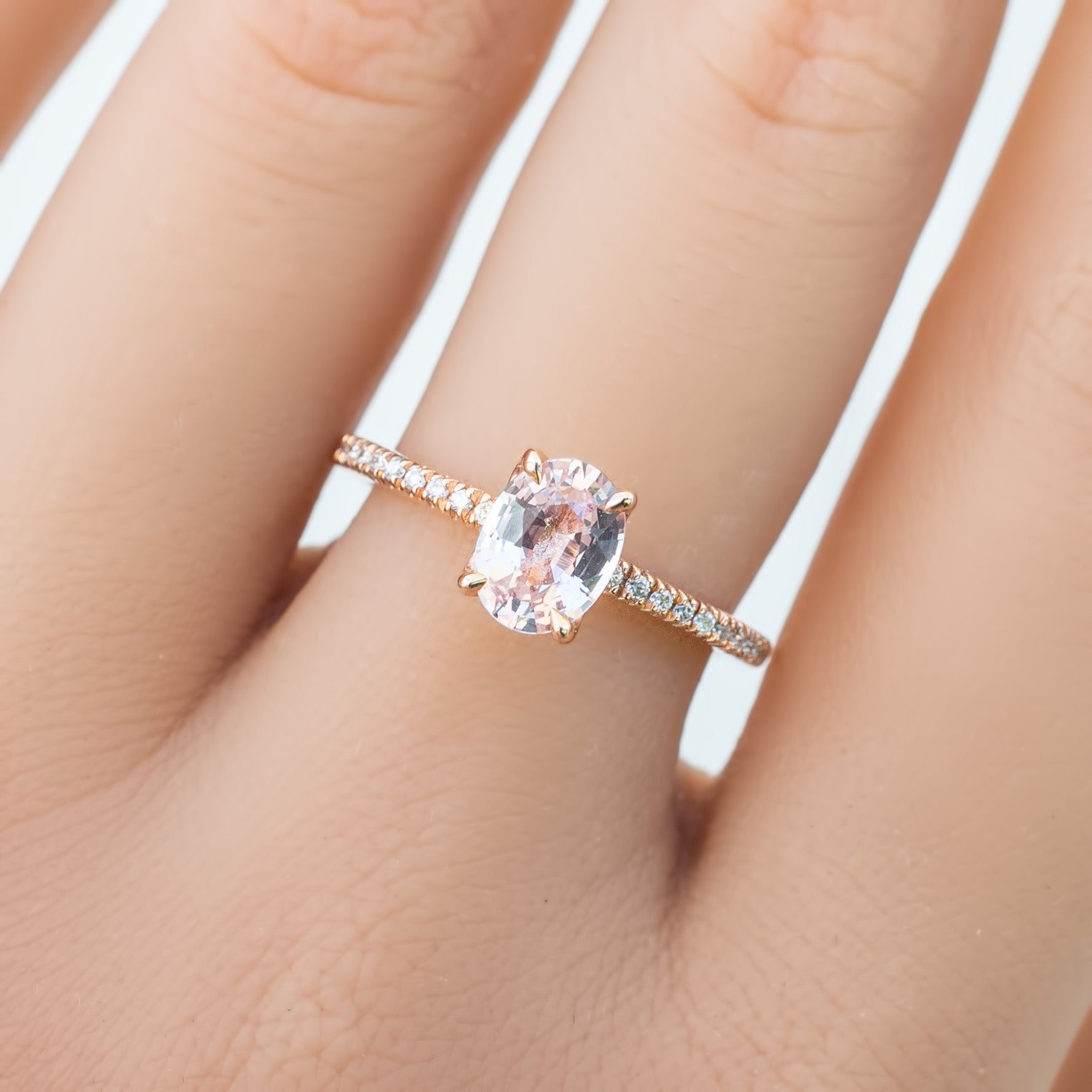 Maria Ring 1.23ct Light Pink Oval Madagascar Sapphire, 14K Rose Gold (One of a kind)