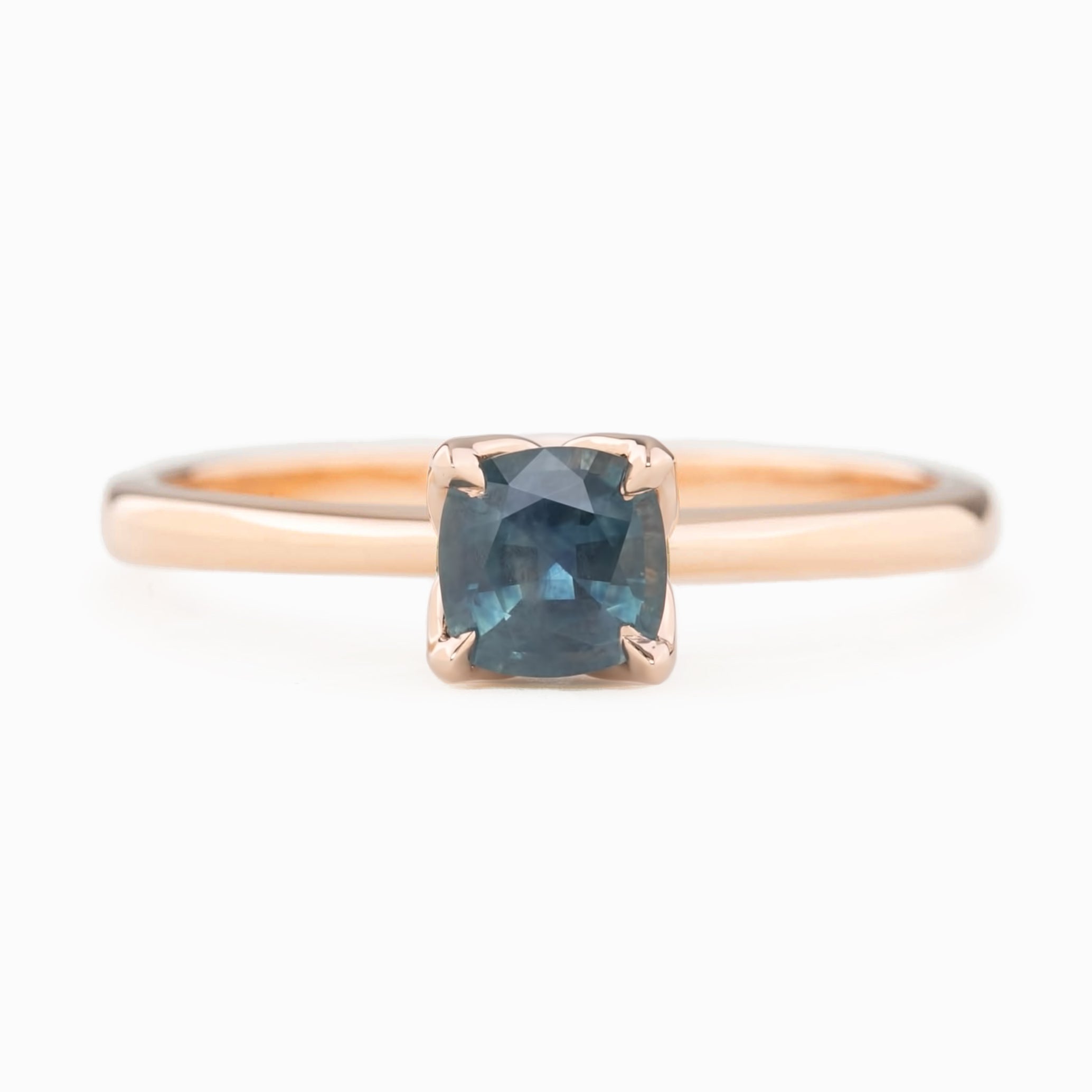 Sara Ring 5mm 0.60ct Teal Blue Montana Sapphire, 14k rose gold