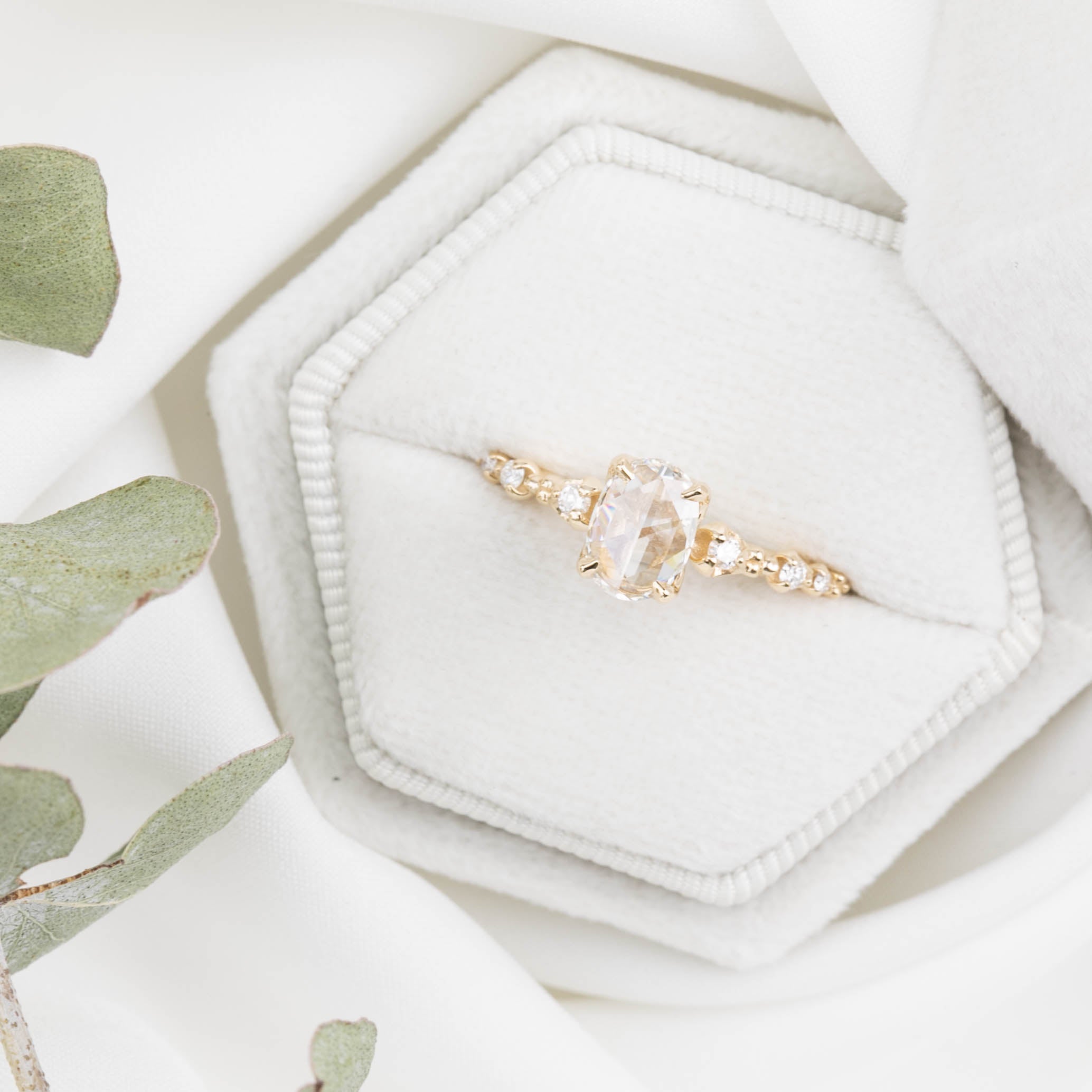 Wisteria Ring, Oval Rose Cut Diamond