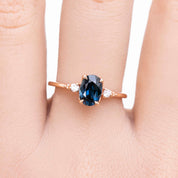 Estel Ring 1.32ct Teal Blue Oval Queensland Sapphire, 14K Rose Gold (One of a kind)