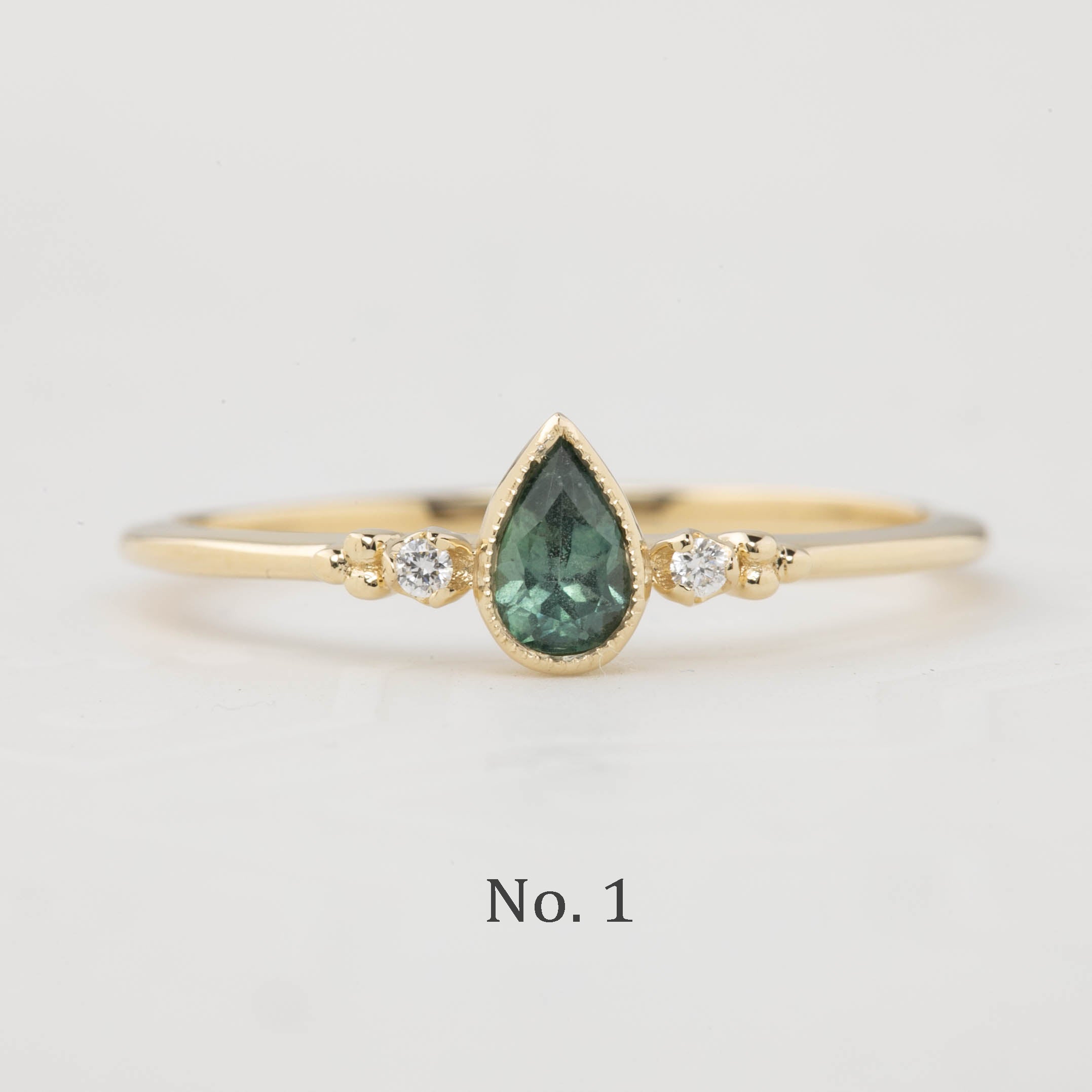 【即日配送】エステルリング ・0.35ct・非加熱グリーンサファイア・K14YG