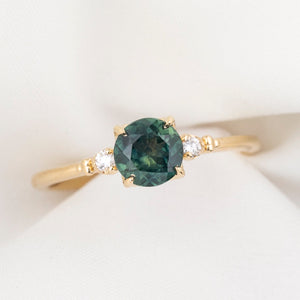 Estel Ring, Blue Green Montana Sapphire, 14k Yellow Gold