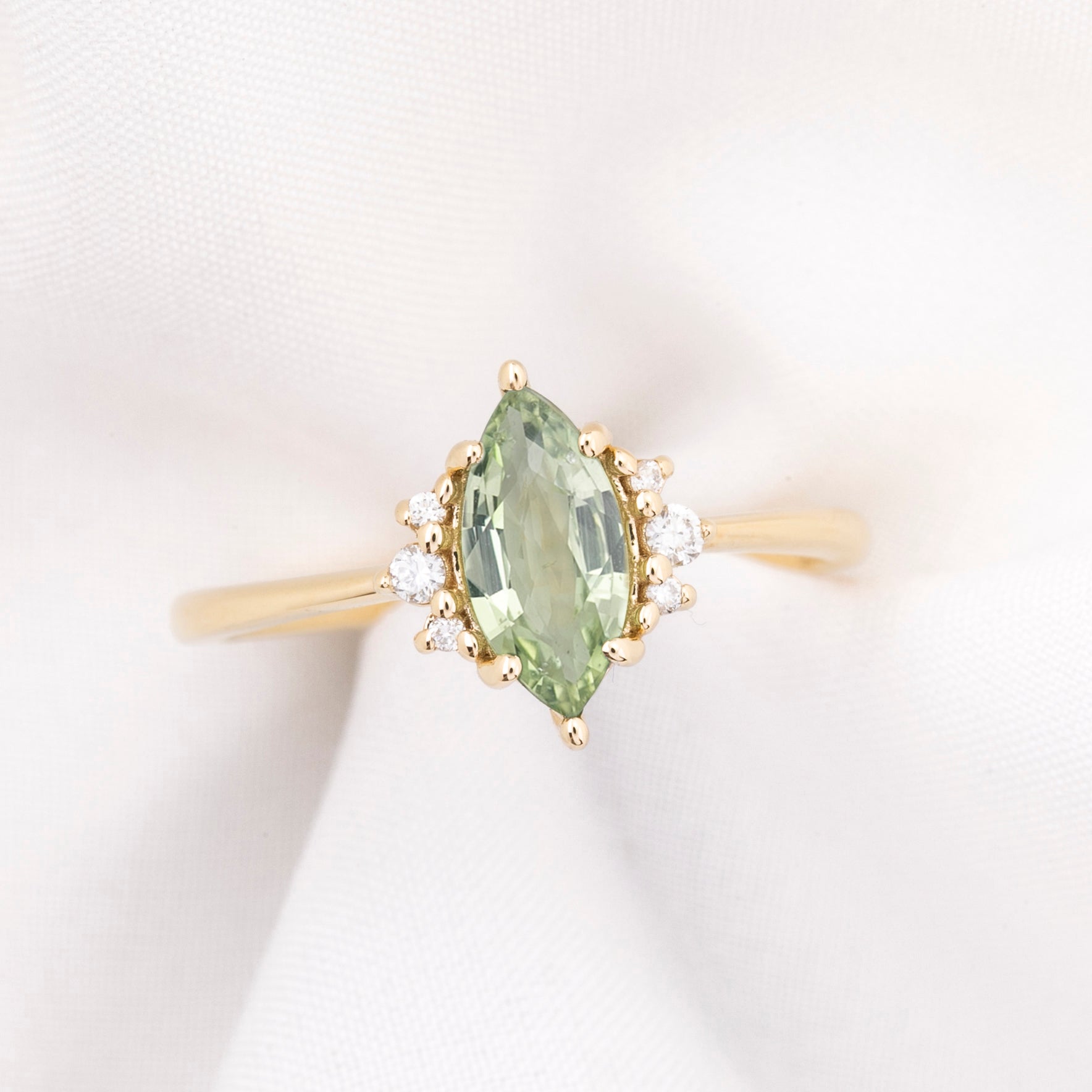 Lena Ring Light Green Madagascar Sapphire, 14k Yellow Gold (One of a kind)