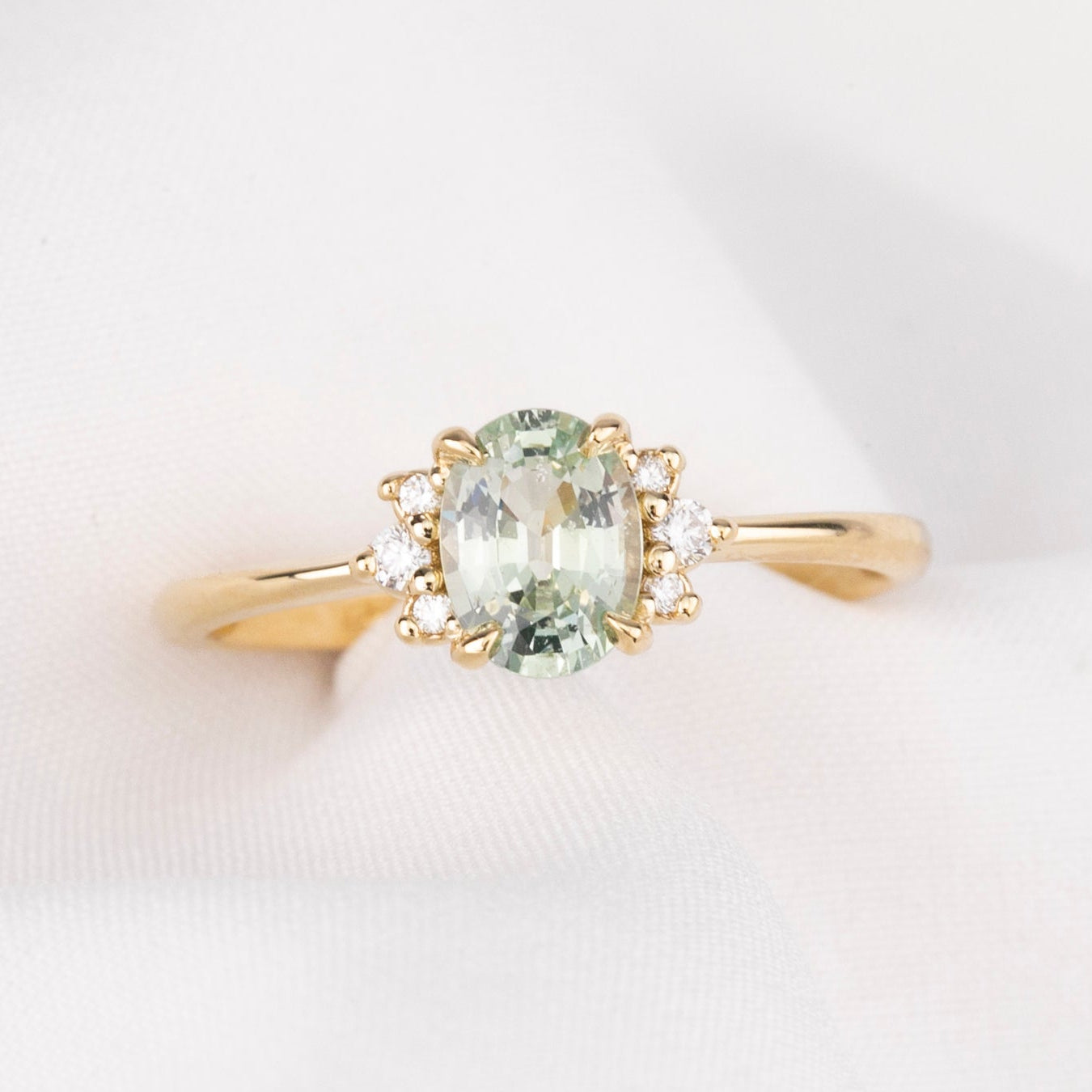 Lena Ring, 0.89ct Light Green Madagascar Sapphire