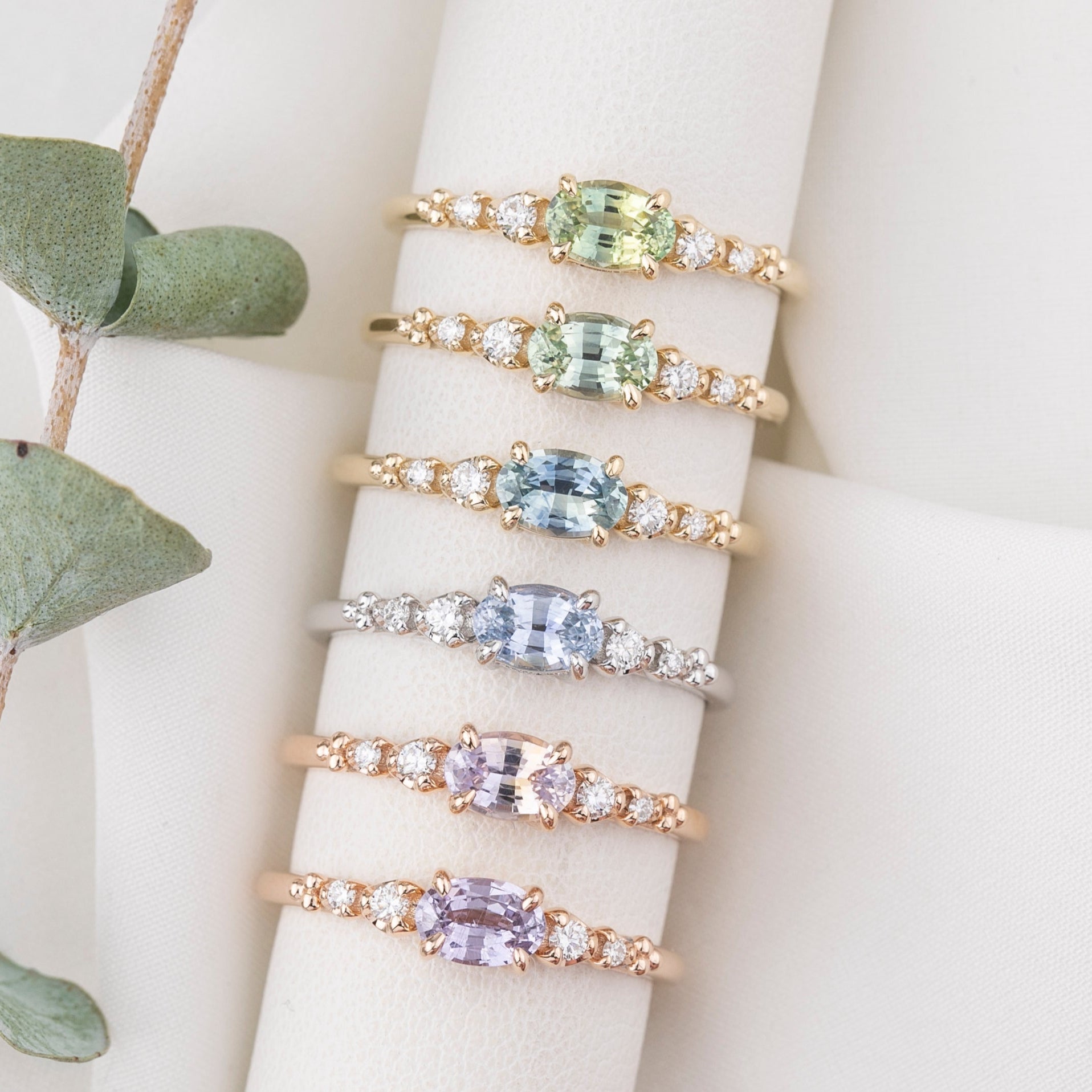 Estel Fleur Low Profile Ring, Blue Green Montana Sapphire, oval shape gemstone