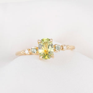 Estel Fleur Ring, 0.97ct Green Yellow Montana Sapphire