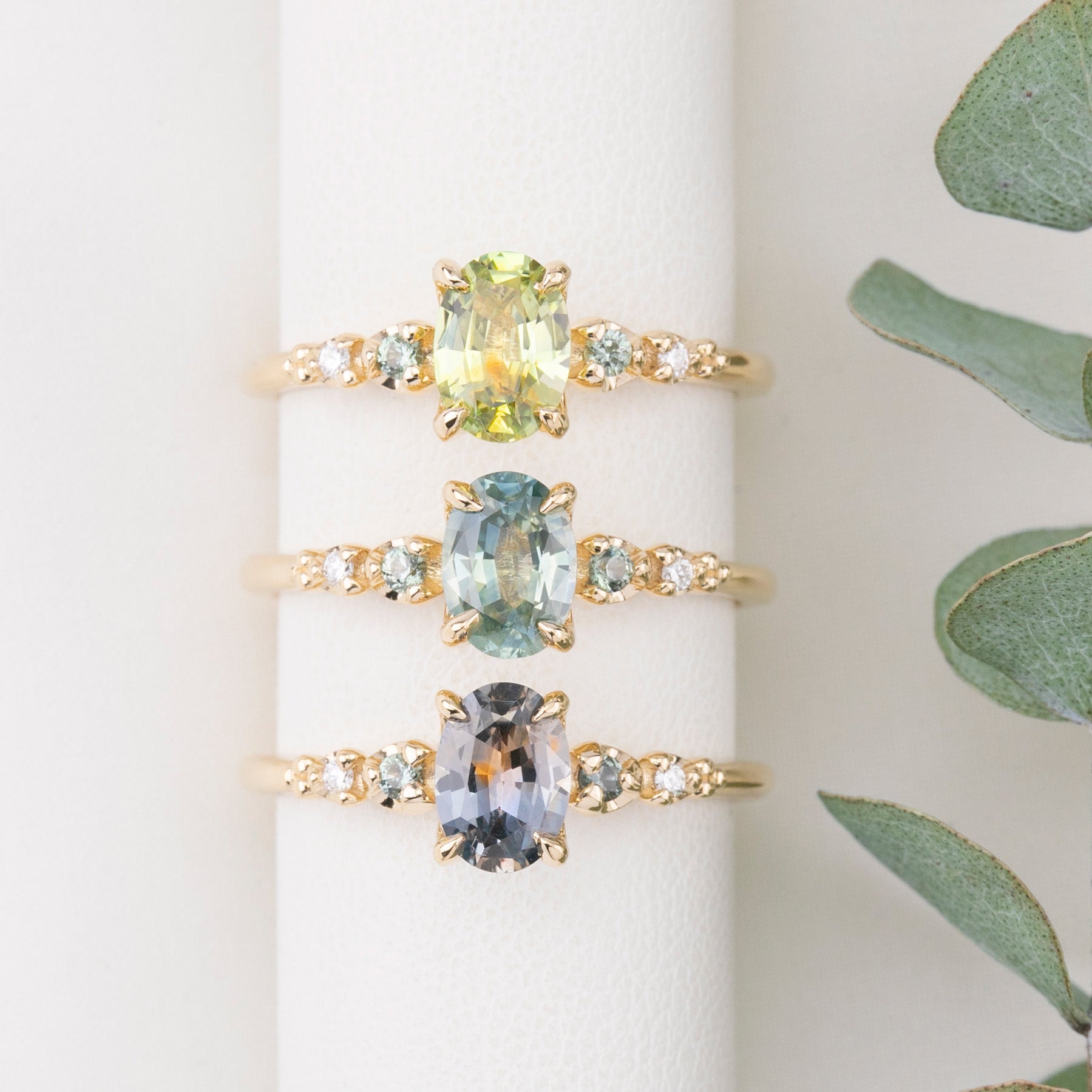 Estel Fleur Ring, 0.97ct Green Yellow Montana Sapphire