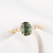 【一点物】エステルリュクスリング ・1.2ct・加熱モンタナ産ピーコックグリーンサファイア・K14YG