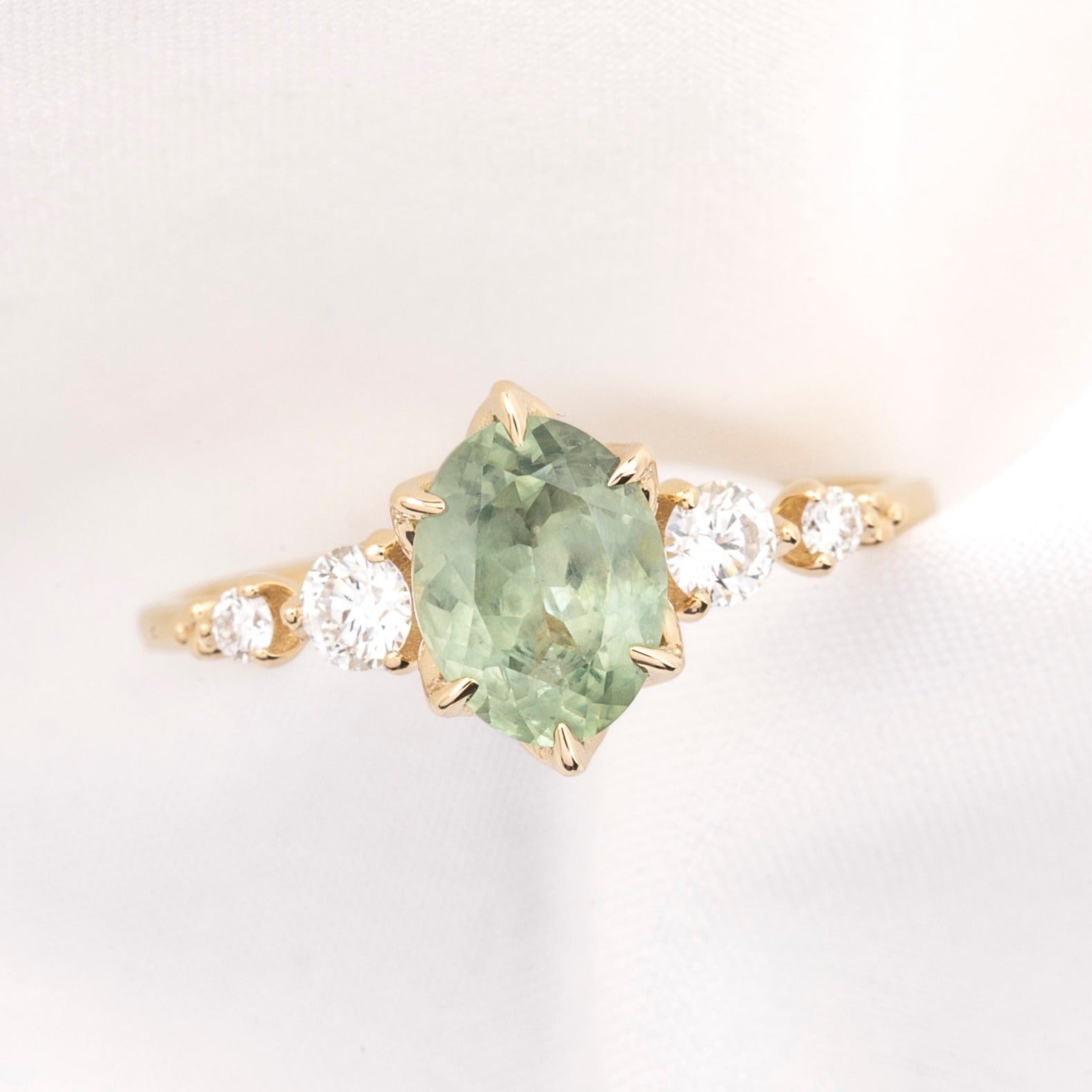 Estel Fleur Grand Ring, Aqua Green Montana Sapphire, 14k Yellow Gold (One of a kind)