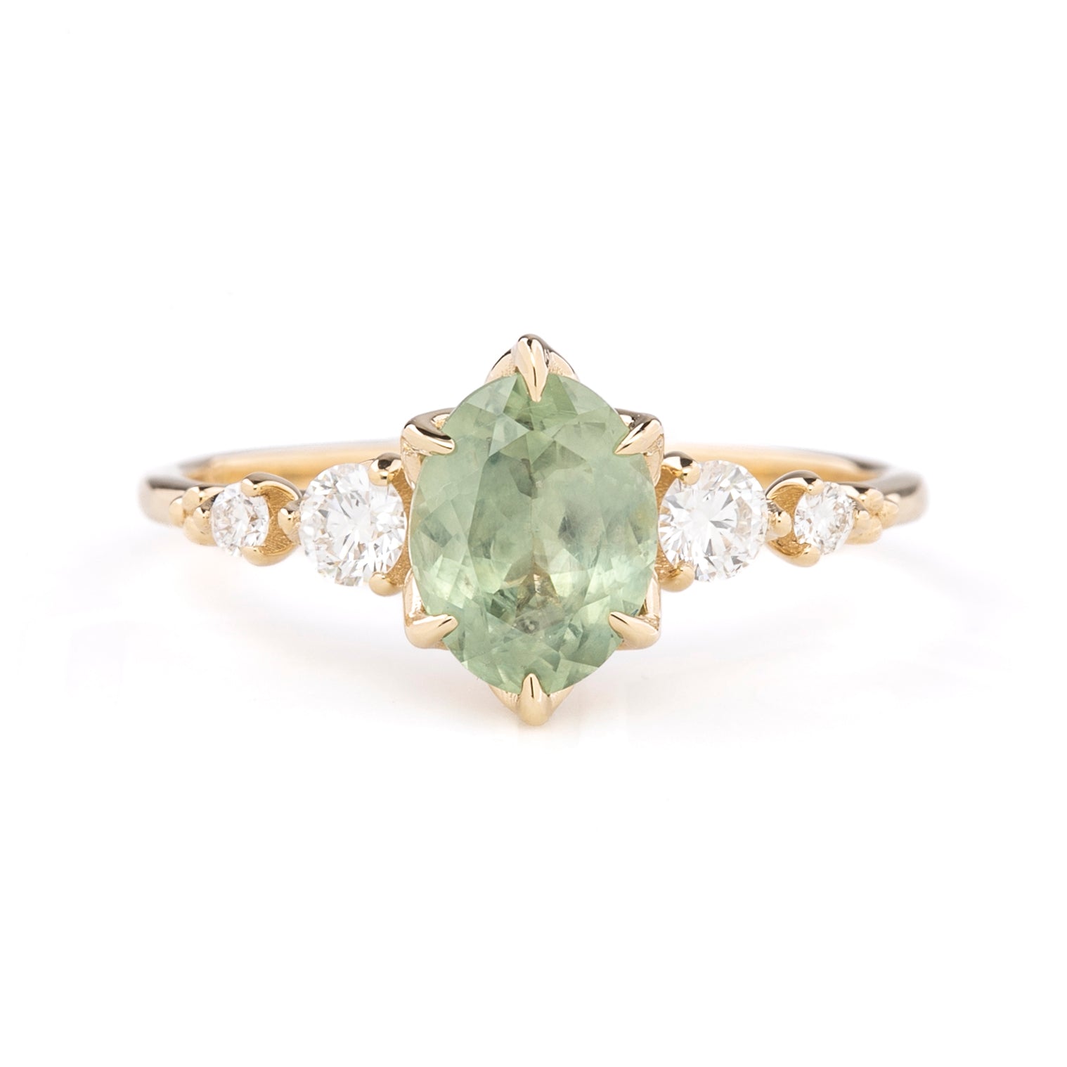 Estel Fleur Grand Ring, Aqua Green Montana Sapphire, 14k Yellow Gold (One of a kind)