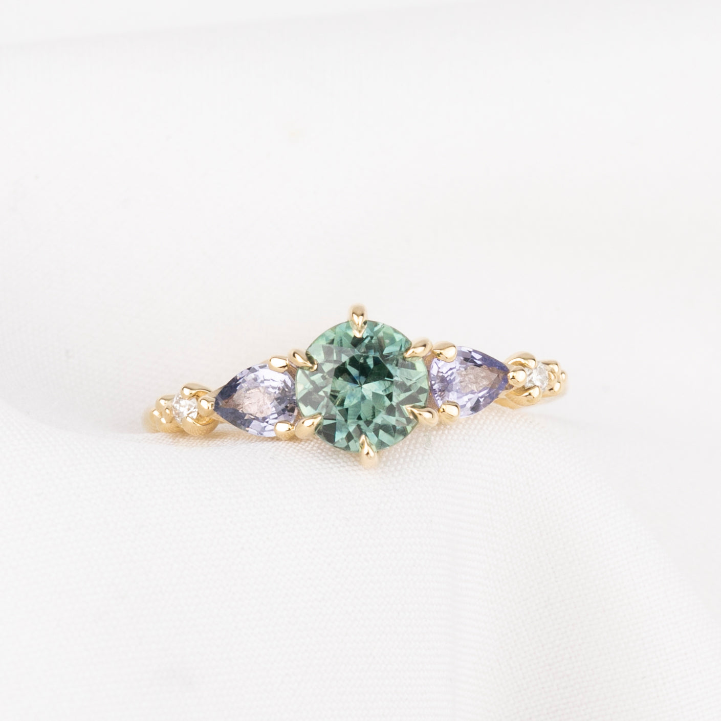 Estel Fleur Petal Ring, 1.01ct Green Montana Sapphire