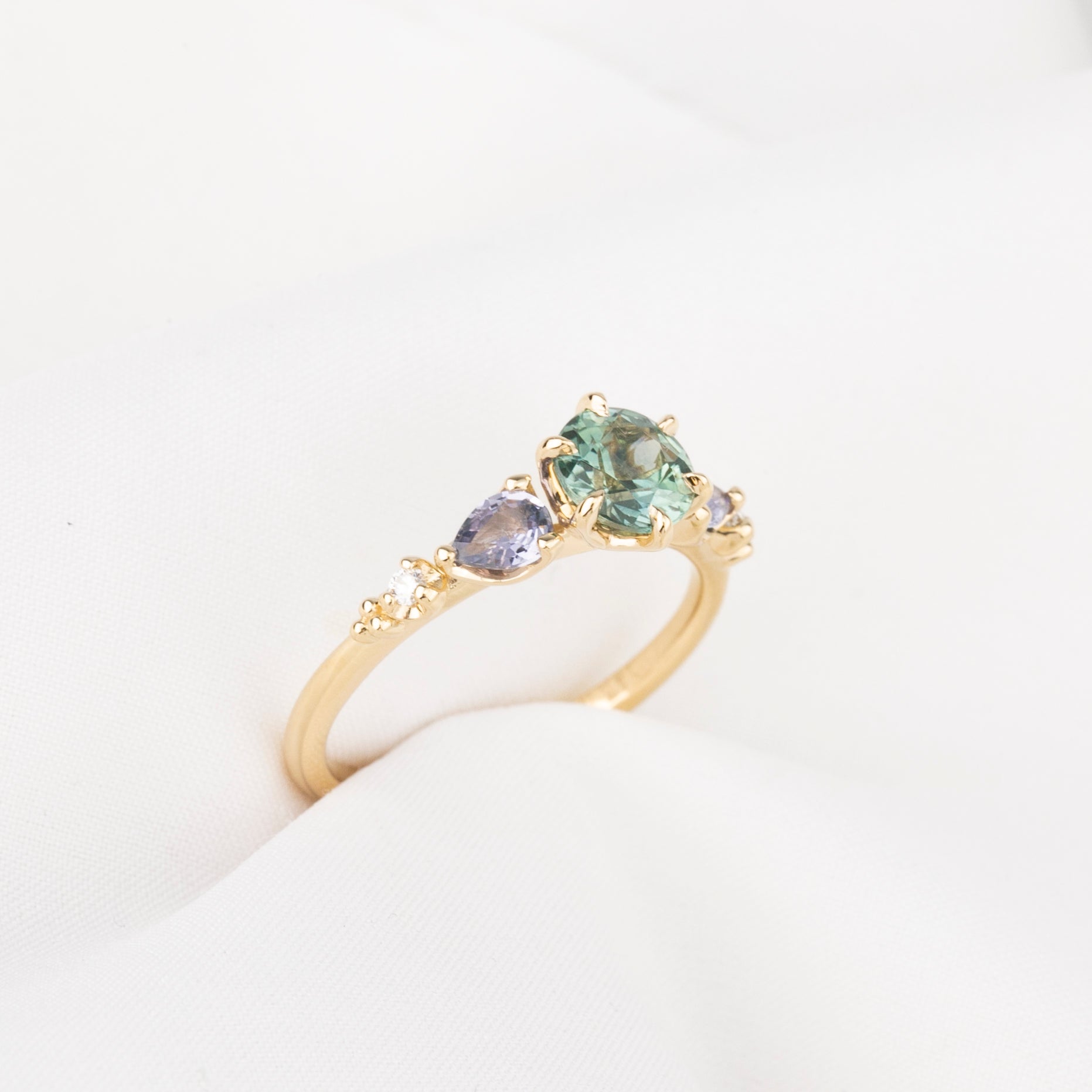 Estel Fleur Petal Ring, 1.01ct Green Montana Sapphire