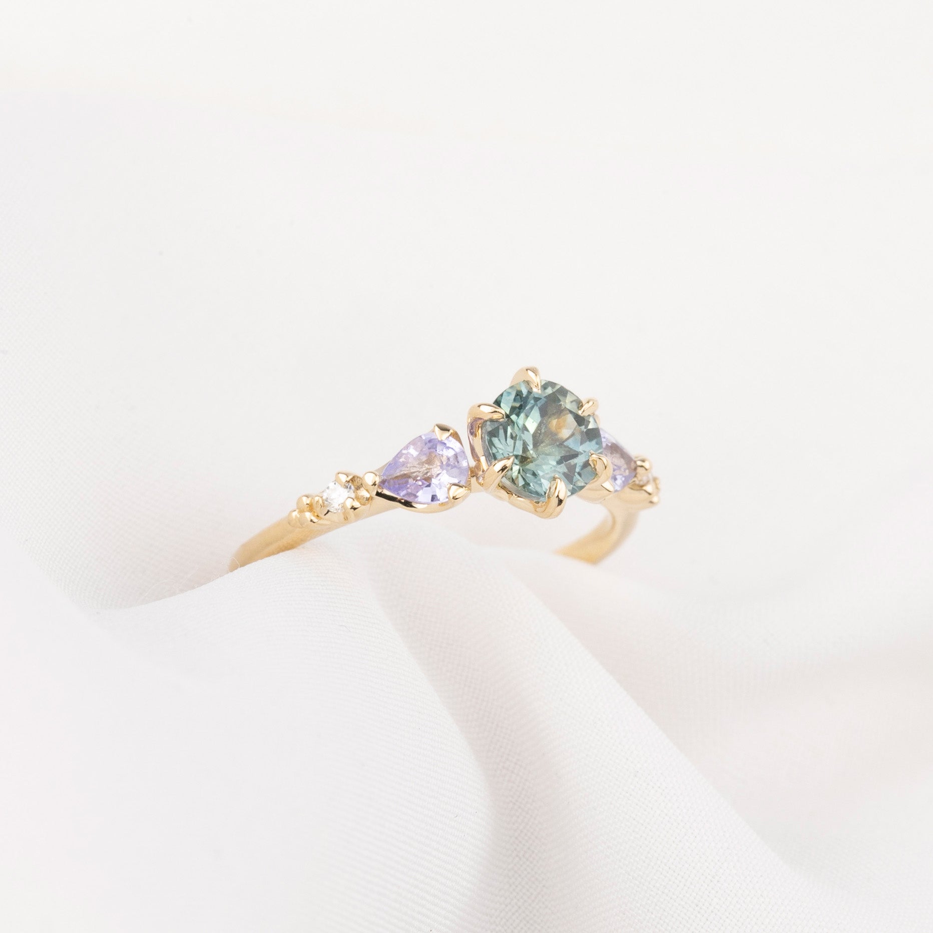 Estel Fleur Petal Ring, 1.21ct Green Montana Sapphire