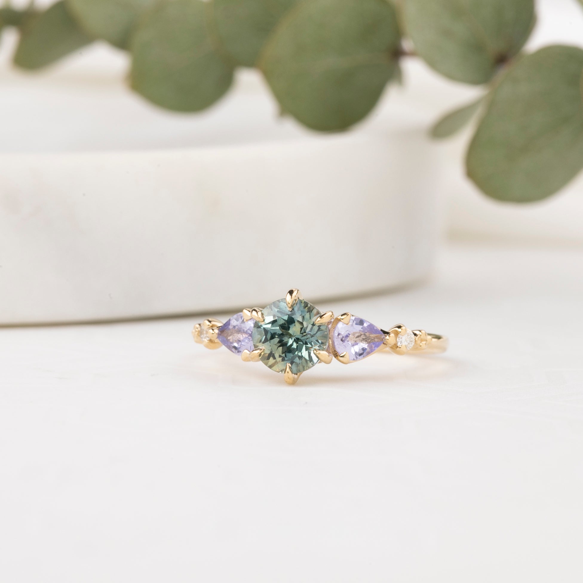 Estel Fleur Petal Ring, 1.21ct Green Montana Sapphire