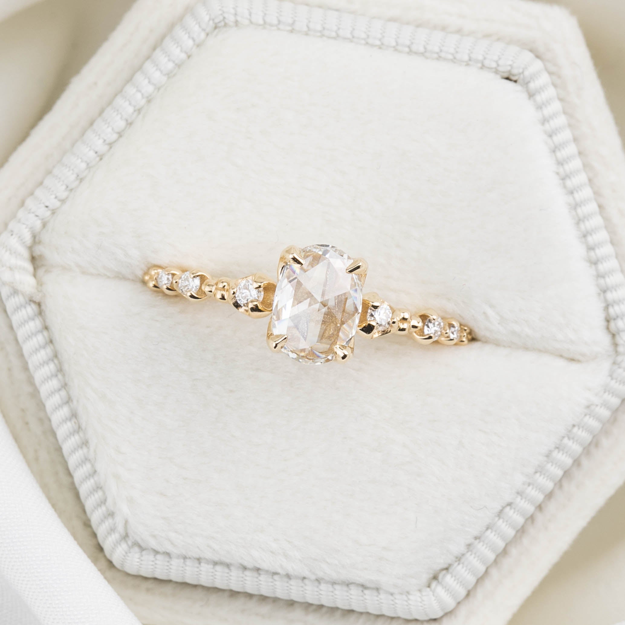Wisteria Ring, Oval Rose Cut Diamond