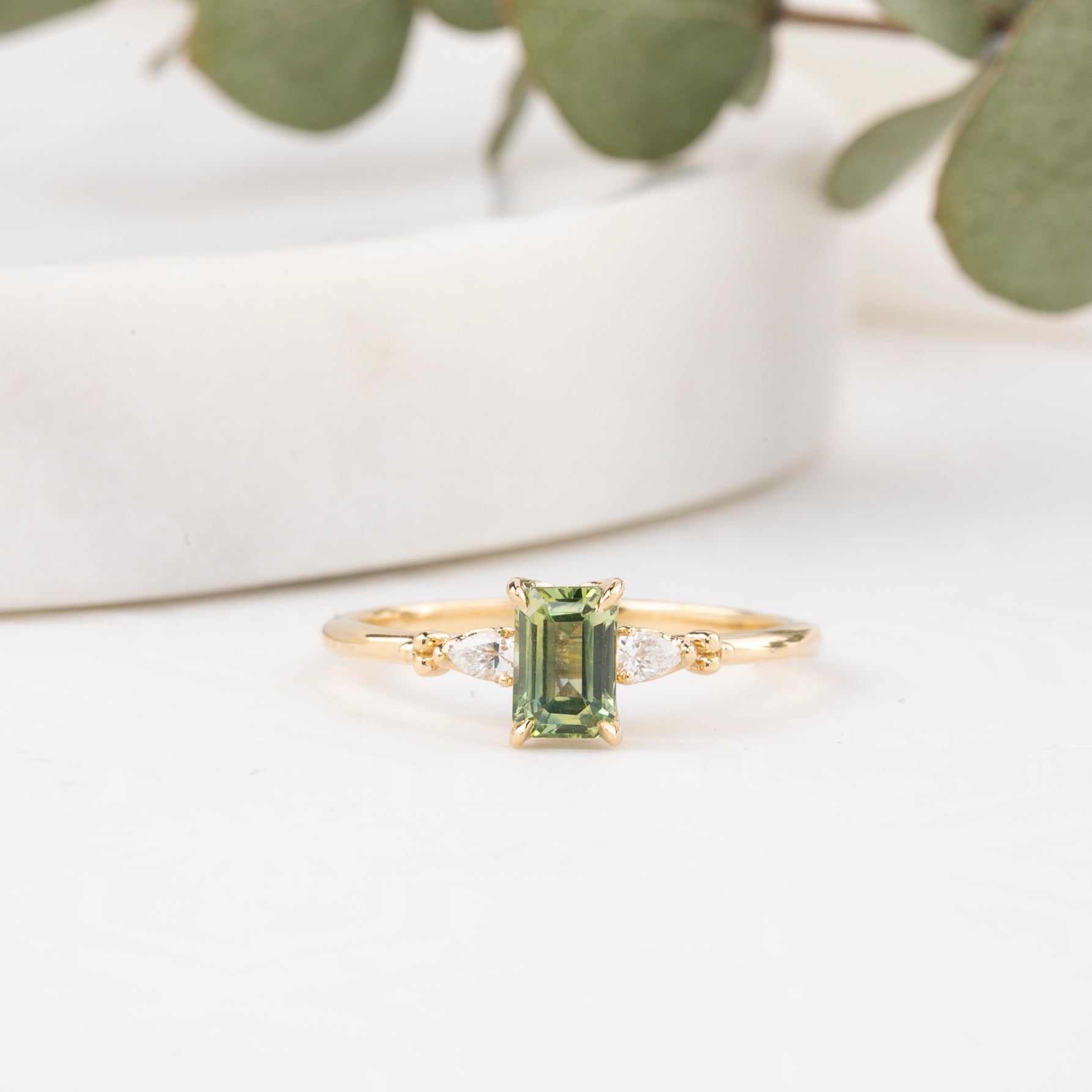 Estel Petal Ring, 0.87ct Green Montana Sapphire