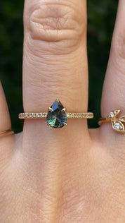Maria Ring, 0.63ct Blue Green Madagascar Sapphire