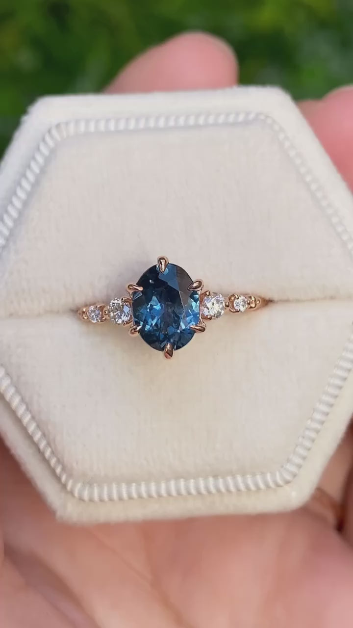 Estel Fleur Six Prongs Ring, 1.66ct Deep Teal Blue Montana Sapphire, 14k Rose Gold (One of a kind)