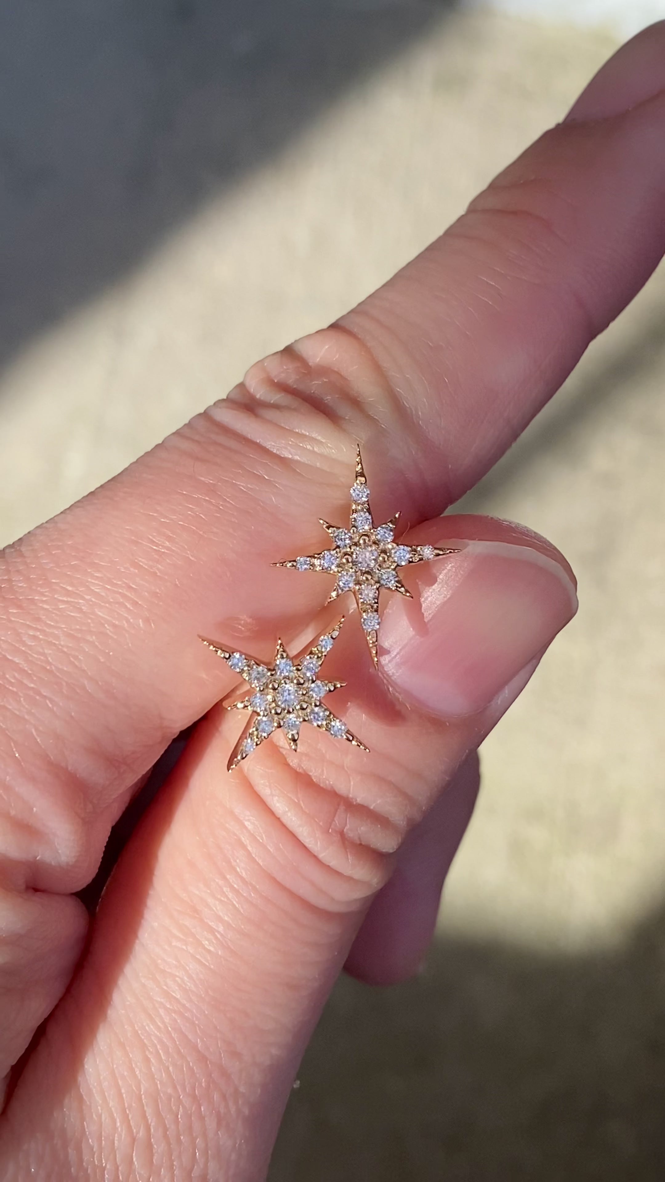 14K Gold Diamond Starburst Stud Earrings | Large