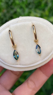 Marquise Green Sapphire Hoop Earrings