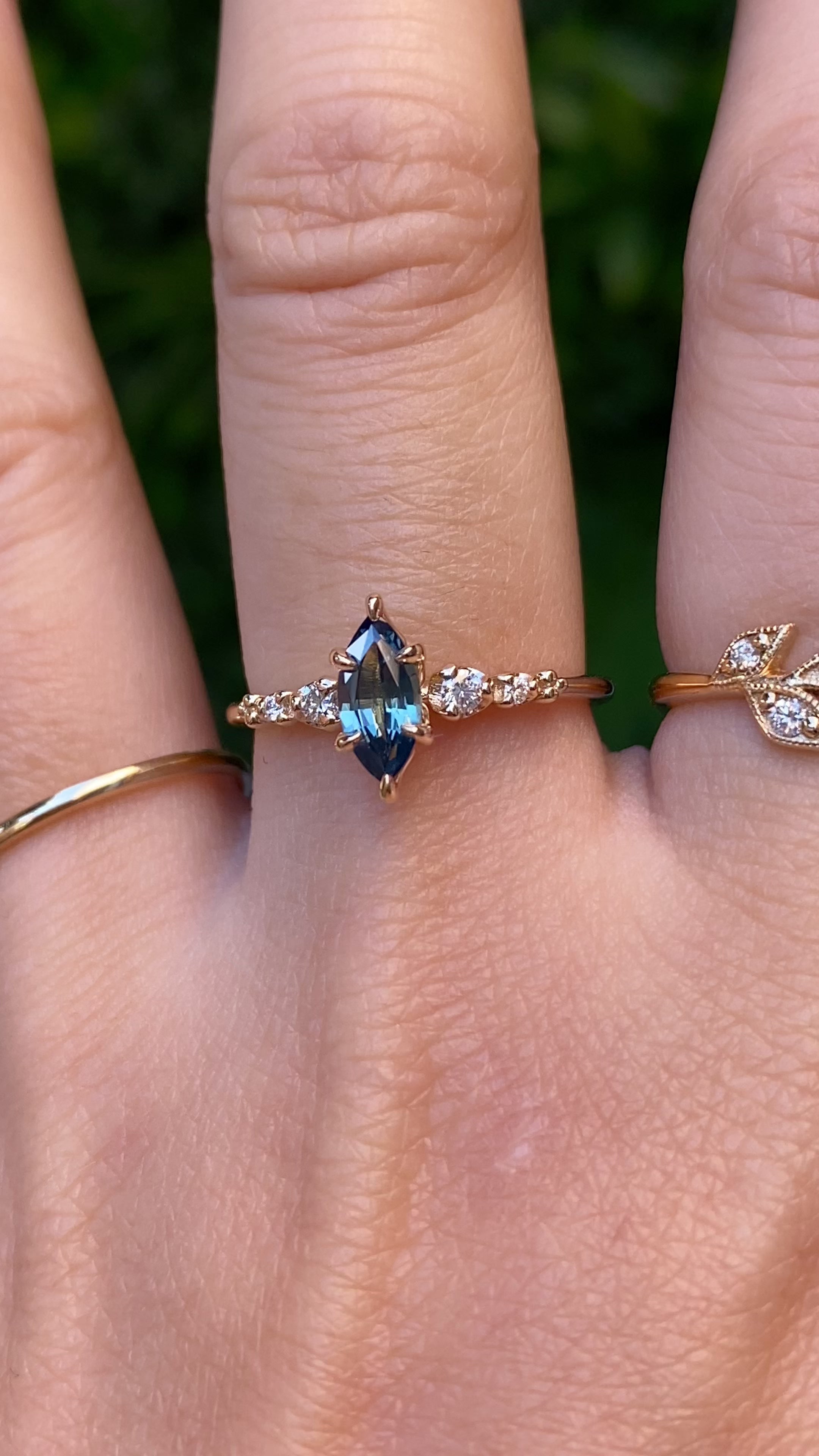Estel Fleur Ring, Teal Blue Madagascar Sapphire