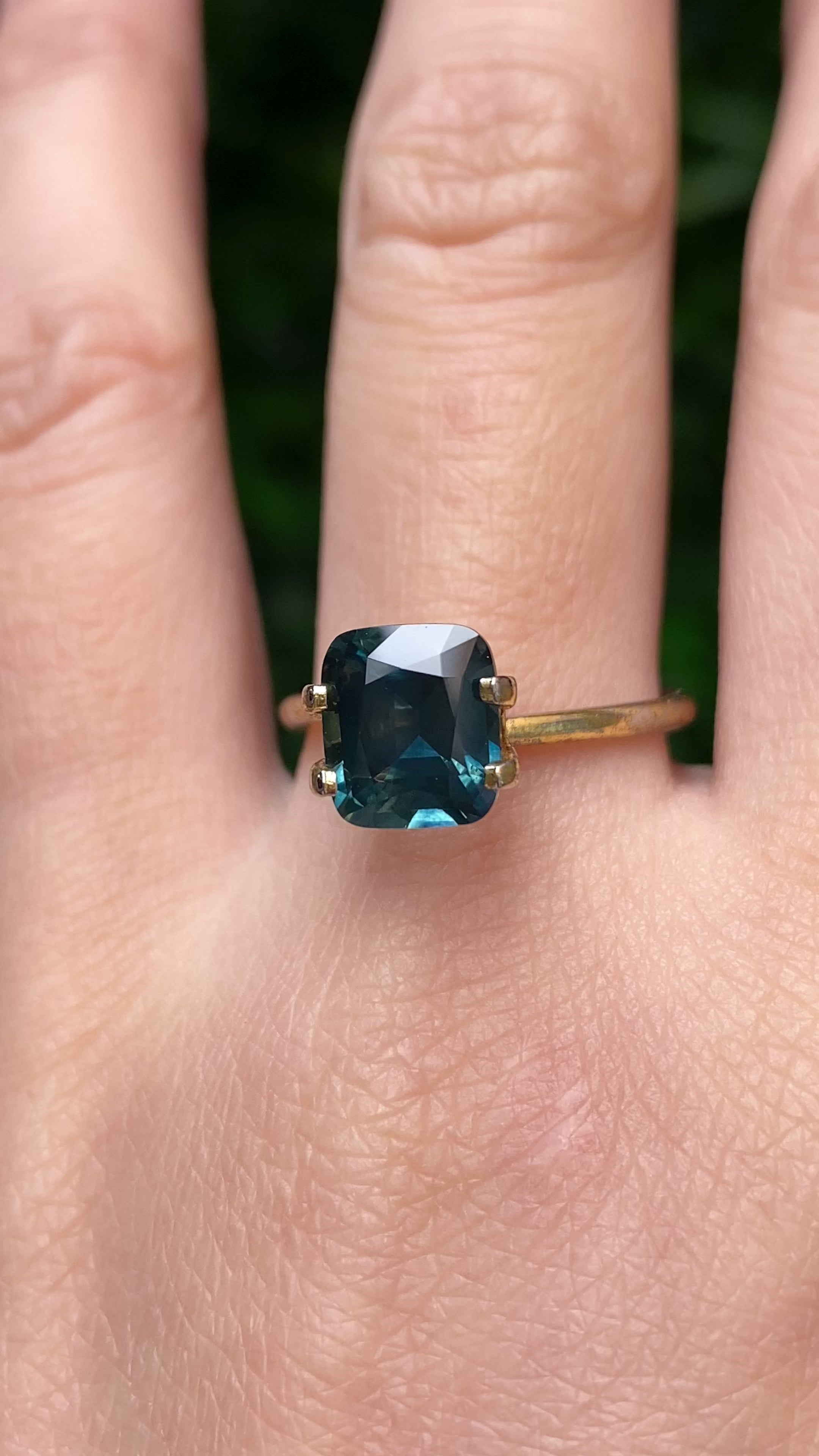 2.97ct Cushion Cut Deep Blue Green Montana Sapphire SF348