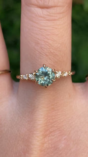 【一点物】エステルフルールリング ・1.10ct・加熱モンタナ産パルティグリーンサファイア・K14YG