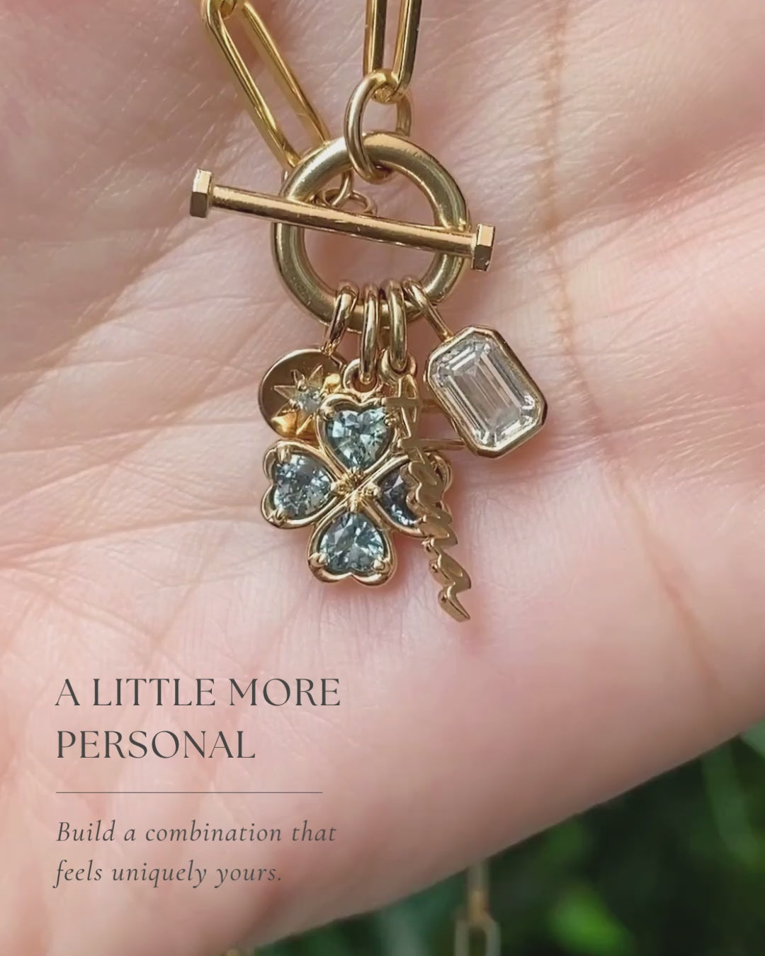 14K Gold Green Sapphire Four Heart Clover Charm